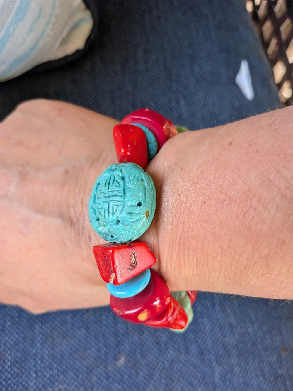 Chunky Colorful Turquoise & Coral Statement Bracelet - Women Jewelry